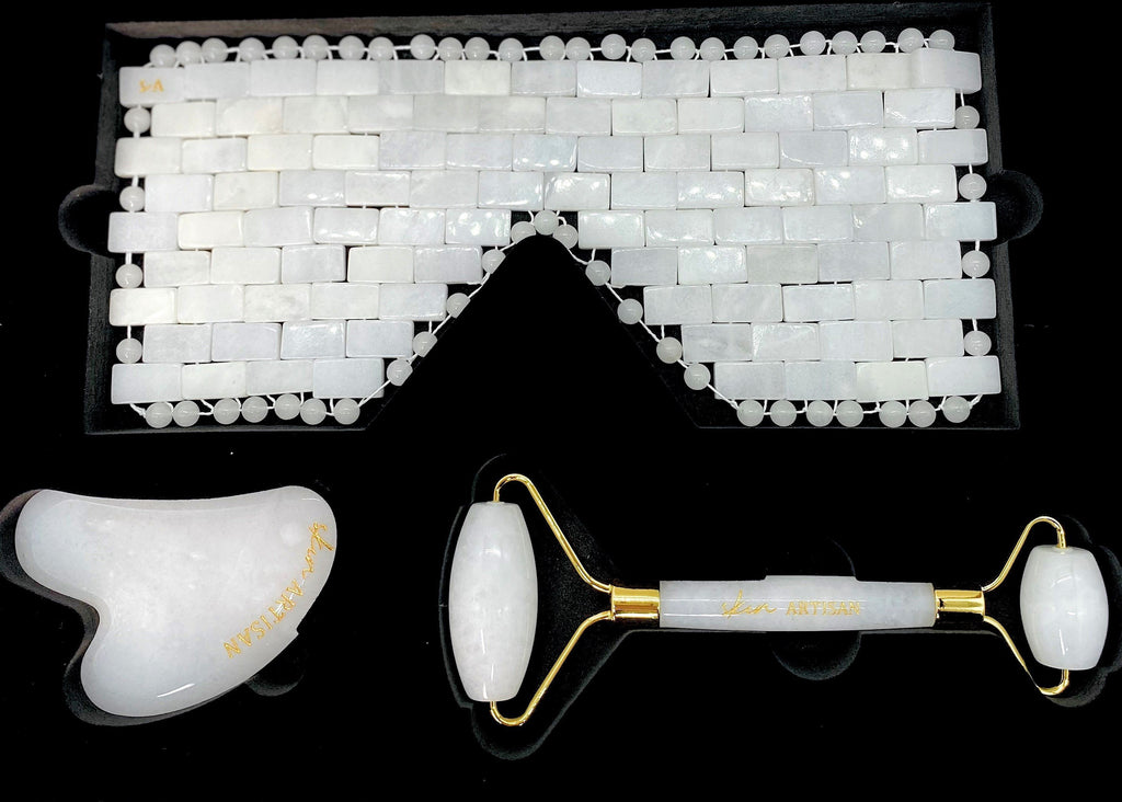 White Jade Roller, Gua Sha and Eye Mask - Skin Artisan